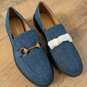 Lisa Vicky Womens Denim Loafers with Gold Bit Accent